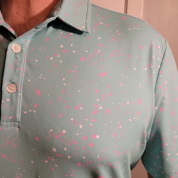 Sunday Swagger Pastel Mint Green Pink Dot Retro Golf Polo Shirt XL Short Sleeve - Picture 4 of 11